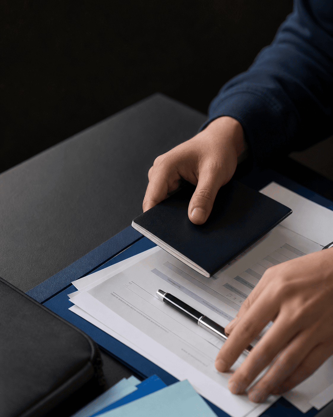 Travel and application documents being carefully prepared